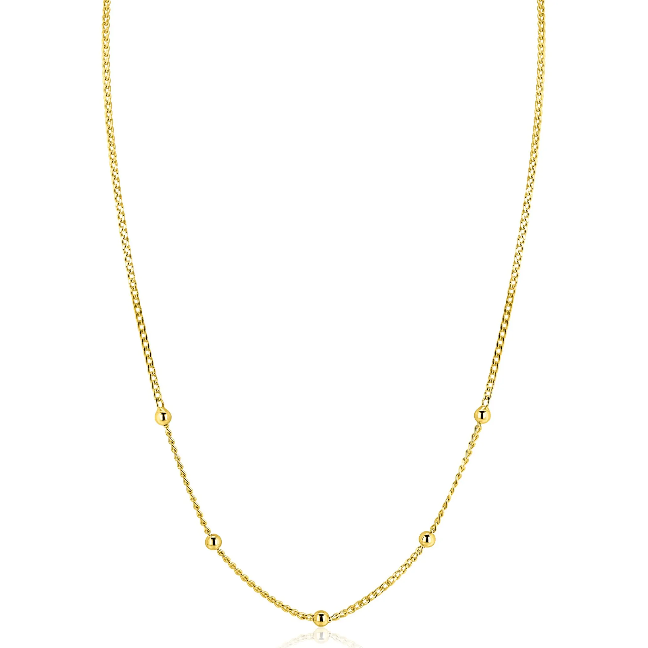 Discount Zinzi gold plated zilveren gourmet ketting met vijf bolletjes 42–45cm ZIC2714G