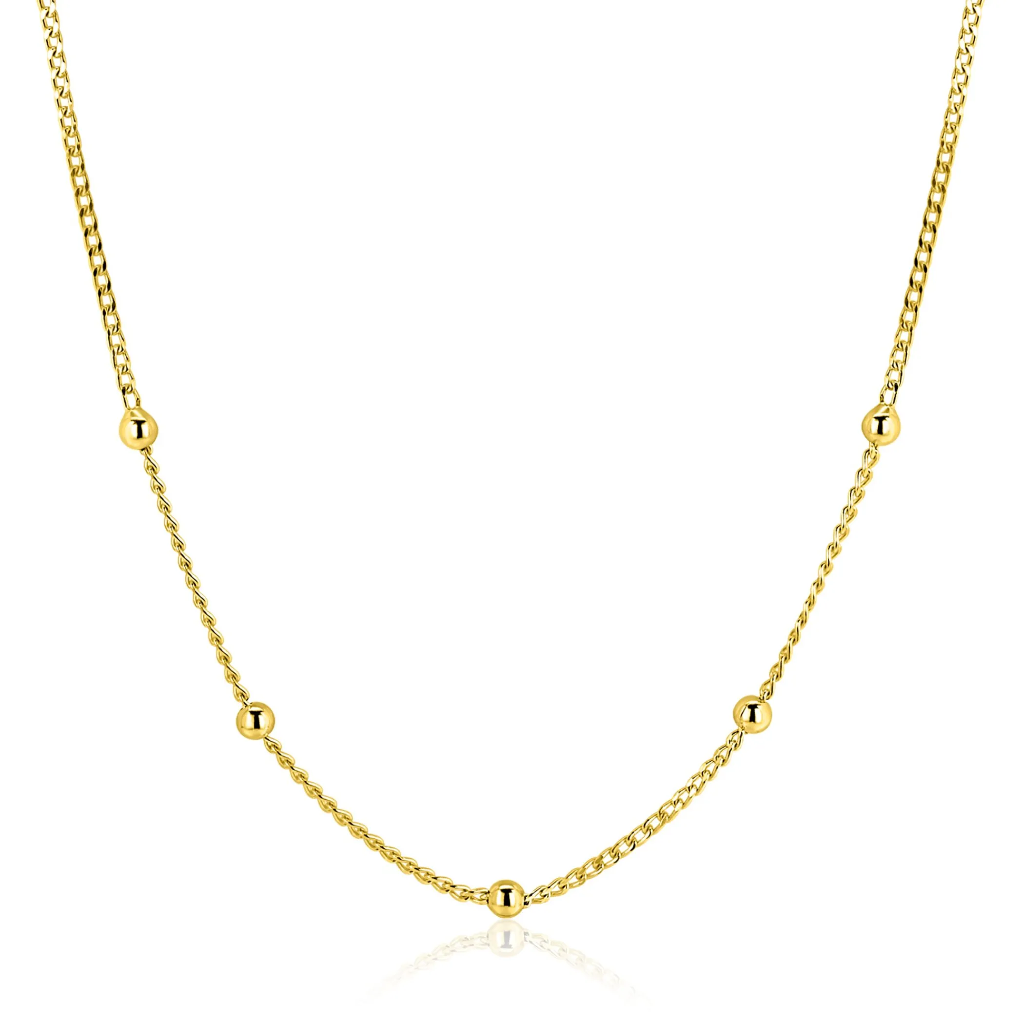 Discount Zinzi gold plated zilveren gourmet ketting met vijf bolletjes 42–45cm ZIC2714G