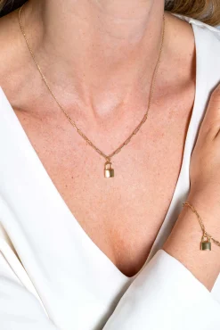 Online Zinzi gold plated zilveren paperclip schakelketting 45cm met trendy slotje als bedel 40-45cm ZIC2355G