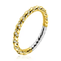 Outlet Zinzi gold plated zilveren aanschuifring gedraaid met witte zirconia's ZIR2320Y