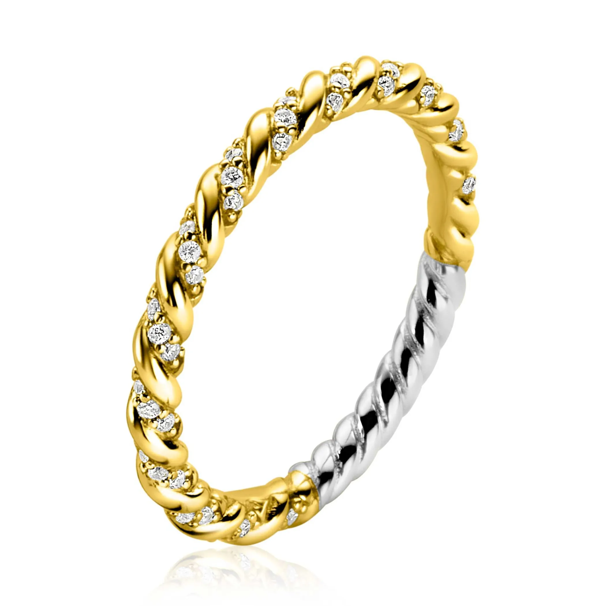 Outlet Zinzi gold plated zilveren aanschuifring gedraaid met witte zirconia's ZIR2320Y