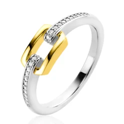 Clearance Zinzi gold plated zilveren ring rechthoek met in scheen bezet met witte zirconia's ZIR2297