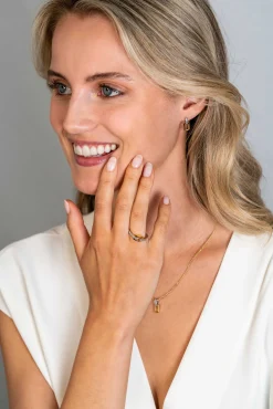 Clearance Zinzi gold plated zilveren ring rechthoek met in scheen bezet met witte zirconia's ZIR2297