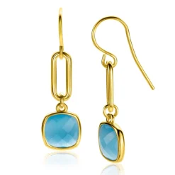 New Zinzi gold plated zilveren oorhangers 35mm met paperclip schakel en turquoise kleursteen ZIO2332