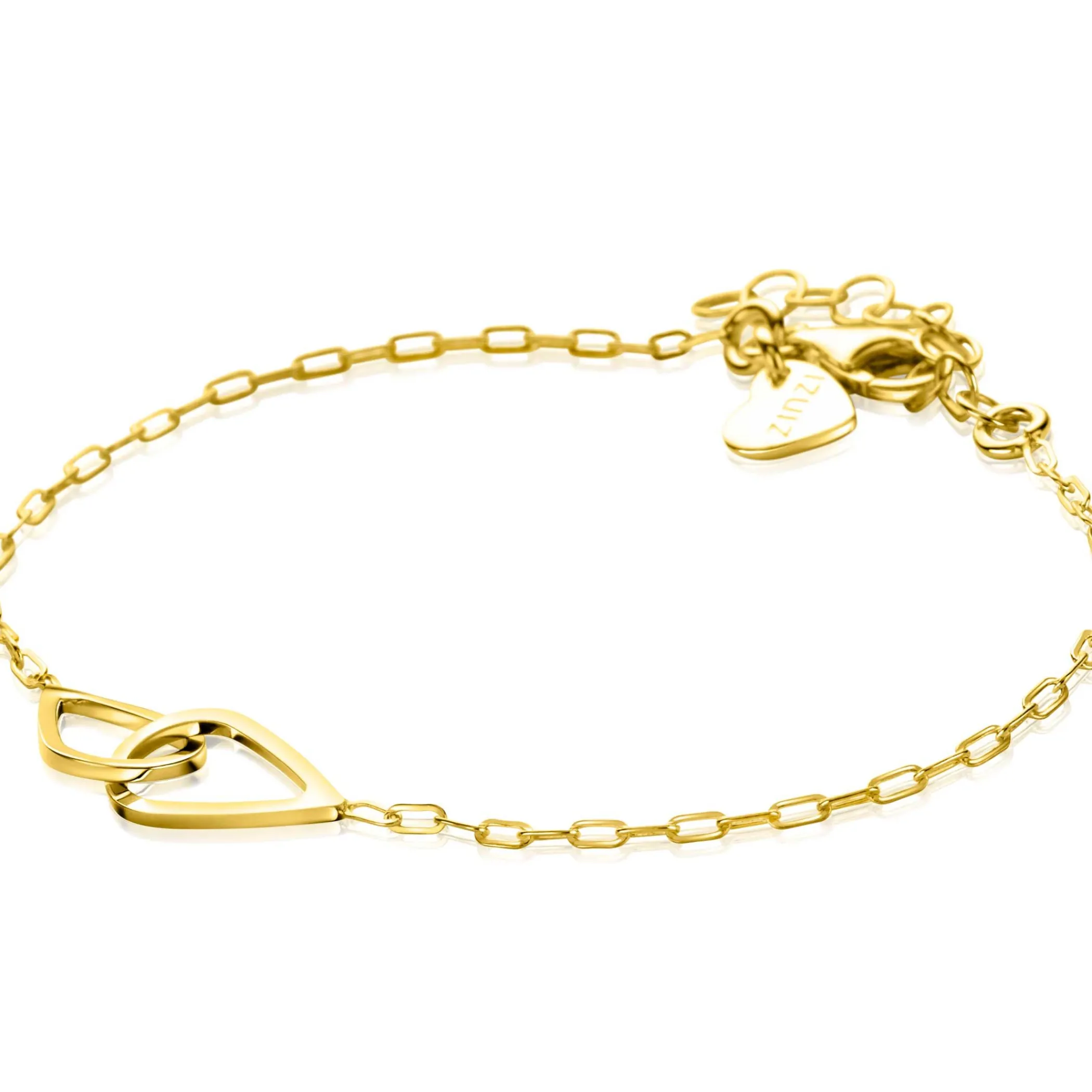 Outlet Zinzi gold plated zilveren armband met paperclip-schakels, waarbij in het midden twee druppelvormen mooi met elkaar verbonden zijn 17-20cm ZIA2634