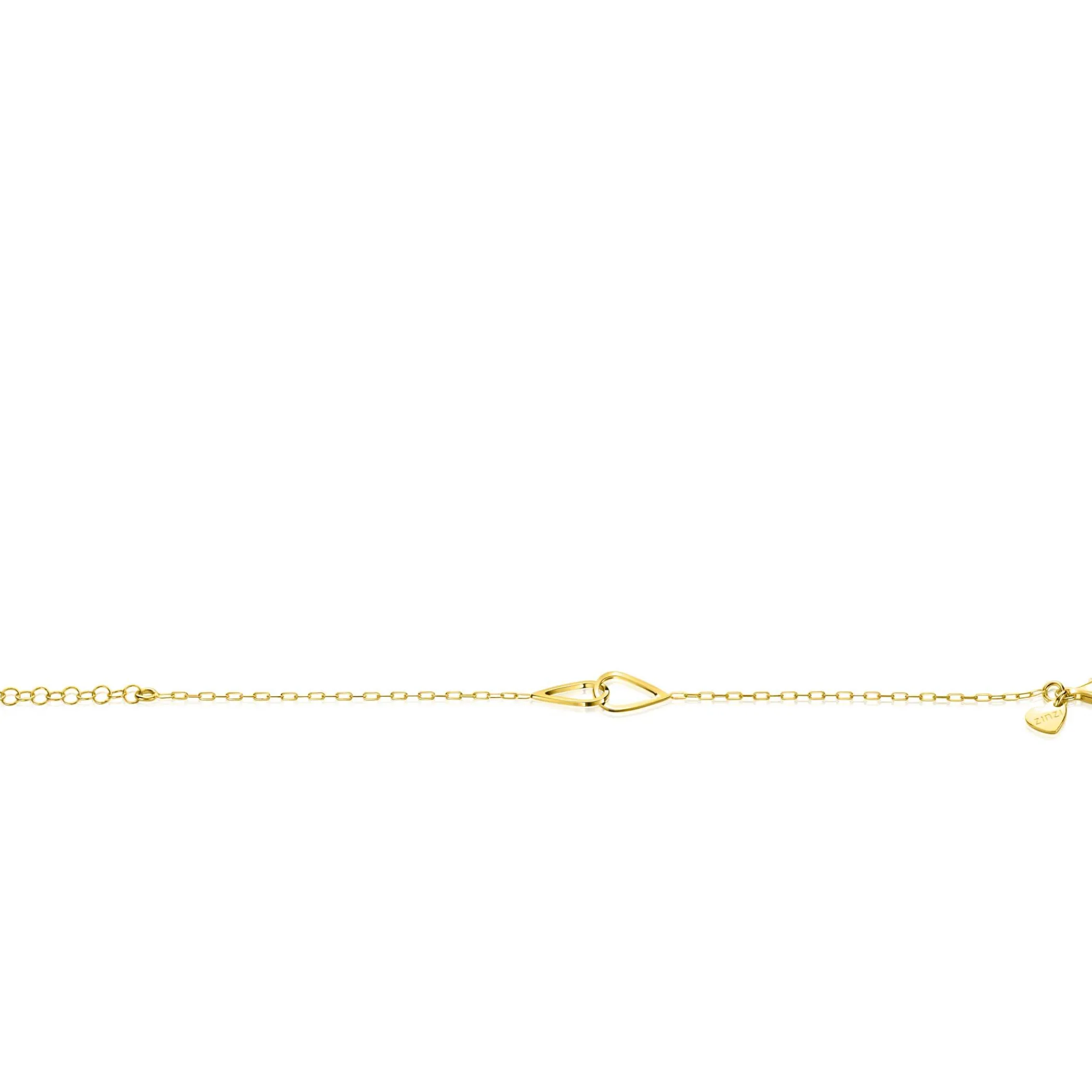 Outlet Zinzi gold plated zilveren armband met paperclip-schakels, waarbij in het midden twee druppelvormen mooi met elkaar verbonden zijn 17-20cm ZIA2634