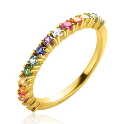 Best Zinzi gold plated zilveren aanschuifring 2,5mm breed met regenboog aan kleurstenen ZIR2170