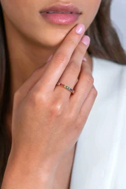 Best Zinzi gold plated zilveren aanschuifring 2,5mm breed met regenboog aan kleurstenen ZIR2170
