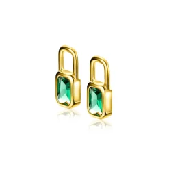 Best Zinzi gold plated zilveren oorbedels rechthoek met groene kleurstenen 13mm ZICH2307 (zonder oorringen)