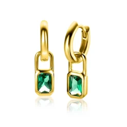 Best Zinzi gold plated zilveren oorbedels rechthoek met groene kleurstenen 13mm ZICH2307 (zonder oorringen)
