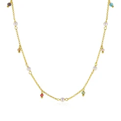 Hot Zinzi gold plated zilveren ketting met witte parels en bungelende beads (5,5 mm) in frisse kleuren 42-45cm ZIC2705G