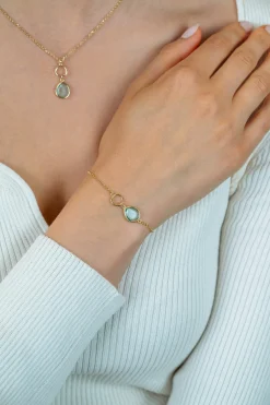 Clearance Zinzi gold plated zilveren armband met open rondje en ovaal, bezet met turquoise kleursteen ZIA2716G
