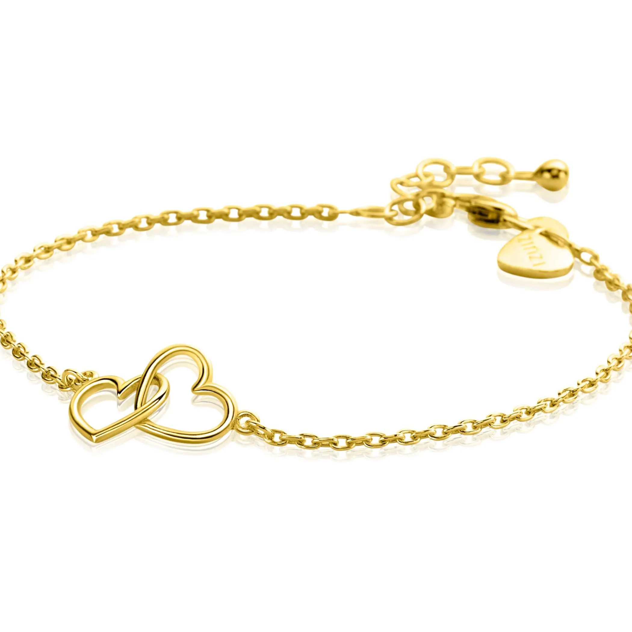 Sale Zinzi gold plated zilveren armband met 2 verbonden hartjes 16,5-19,5cm ZIA2513G