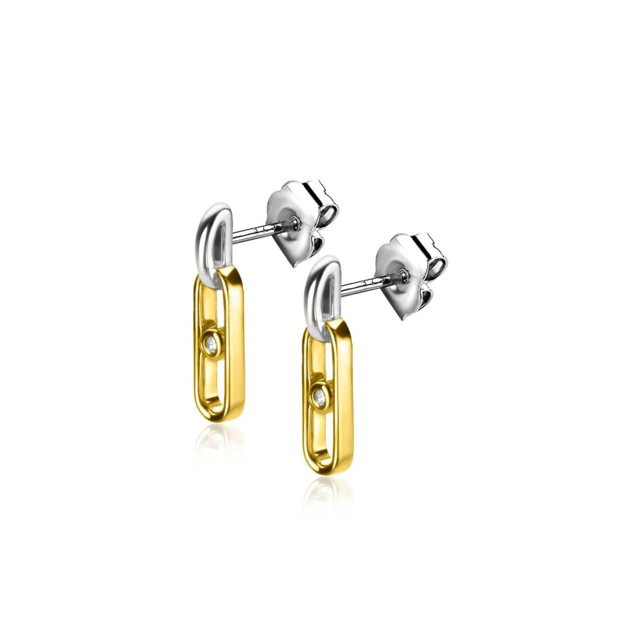 Best Zinzi gold plated zilveren ovale oorstekers 12mm bezet met witte zirconia ZIO2300