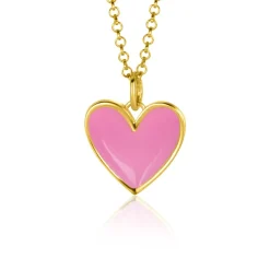 Discount Zinzi gold plated zilveren hanger hart 15mm met roze emaille ZIH2314R (zonder collier)
