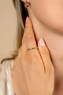 Zinzi gold plated zilveren aanschuifring (3,5mm breed) bamboo uitstraling, bezet met witte zirkonia's ZIR2687Y