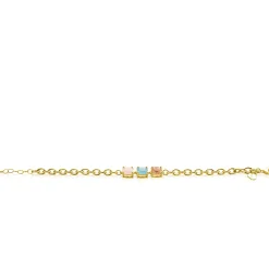 New Zinzi gold plated zilveren schakel armband met drie vierkante zettingen bezet met roze en turquoise kleurstenen 17-20cm ZIA2454
