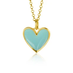 Online Zinzi gold plated zilveren hanger hart 15mm met turquoise emaille ZIH2314T (zonder collier)