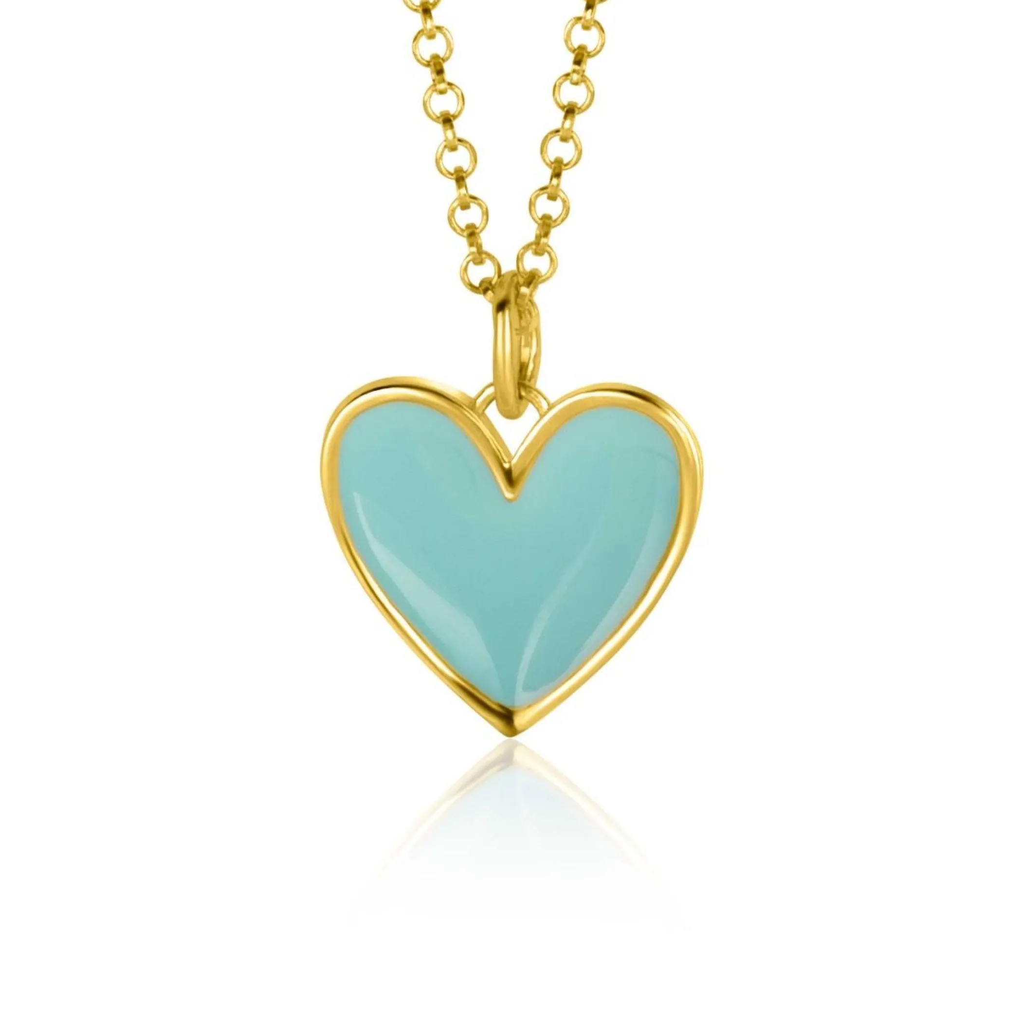 Online Zinzi gold plated zilveren hanger hart 15mm met turquoise emaille ZIH2314T (zonder collier)