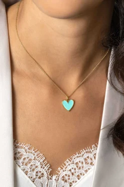 Online Zinzi gold plated zilveren hanger hart 15mm met turquoise emaille ZIH2314T (zonder collier)
