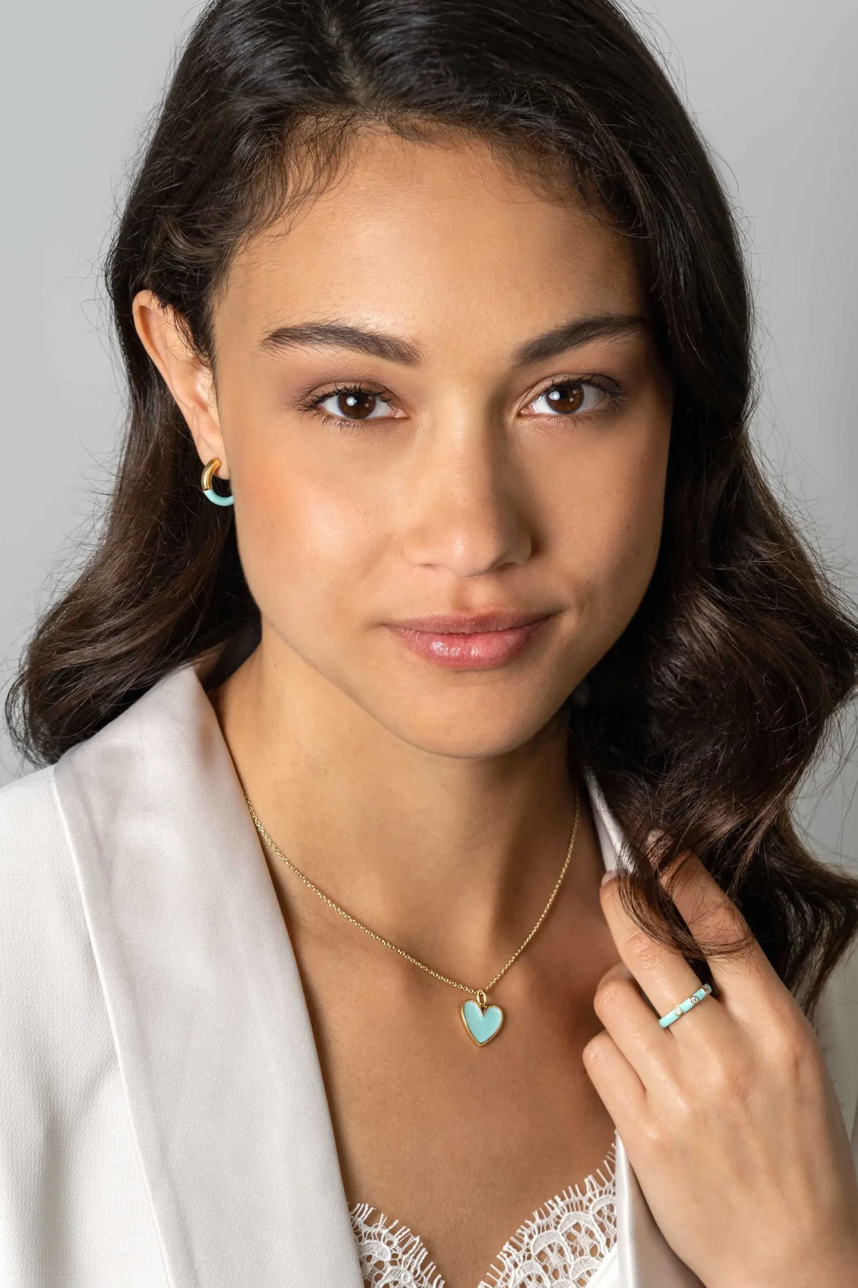 Online Zinzi gold plated zilveren hanger hart 15mm met turquoise emaille ZIH2314T (zonder collier)