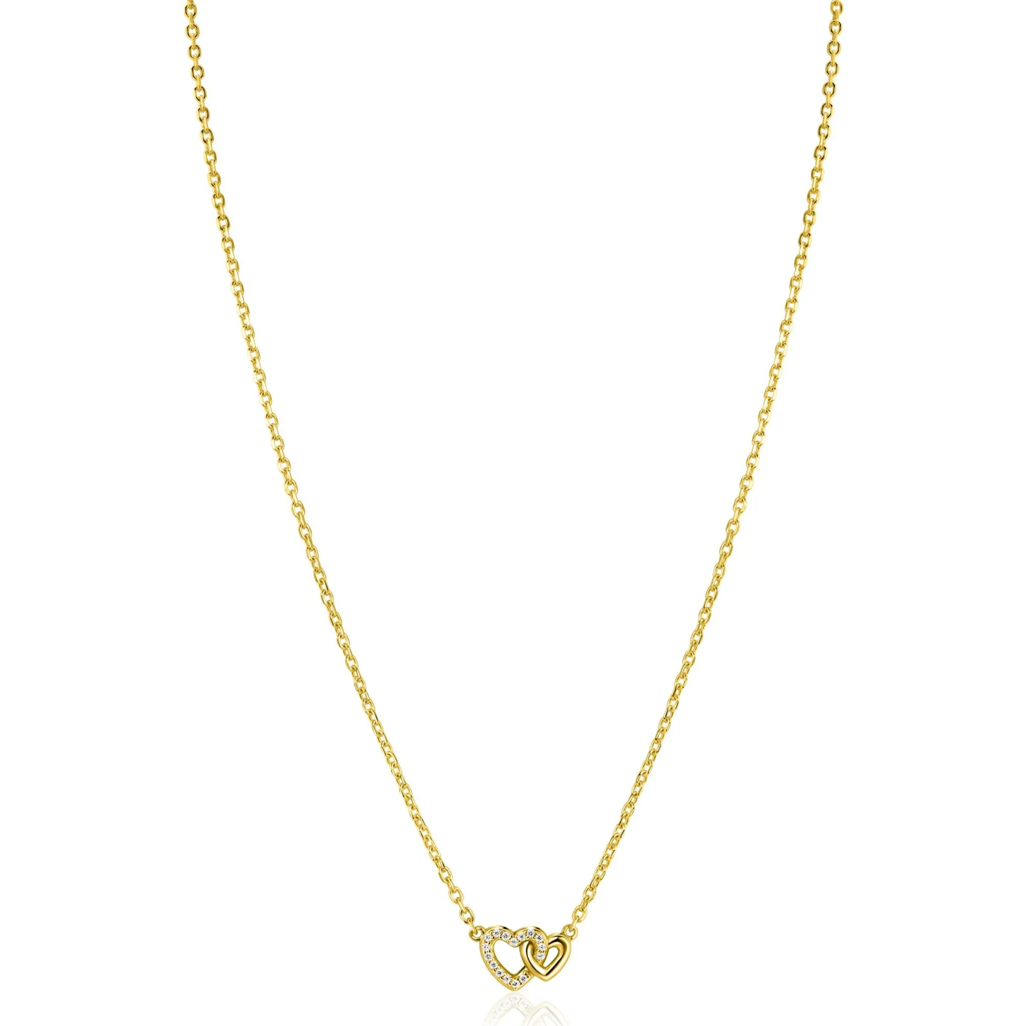 Sale Zinzi gold plated zilveren ketting 42–45cm met verbonden hartjes, witte zirkonia's ZIC2493Y