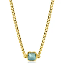 Best Zinzi gold plated zilveren gourmet ketting met vierkante zetting bezet met indigo blauwe kleursteen 40-45cm ZIC2417G