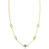 Clearance Zinzi gold plated zilveren schakelketting met twee mintgroene klavers en een blauwe klaver 40-45cm ZIC2763