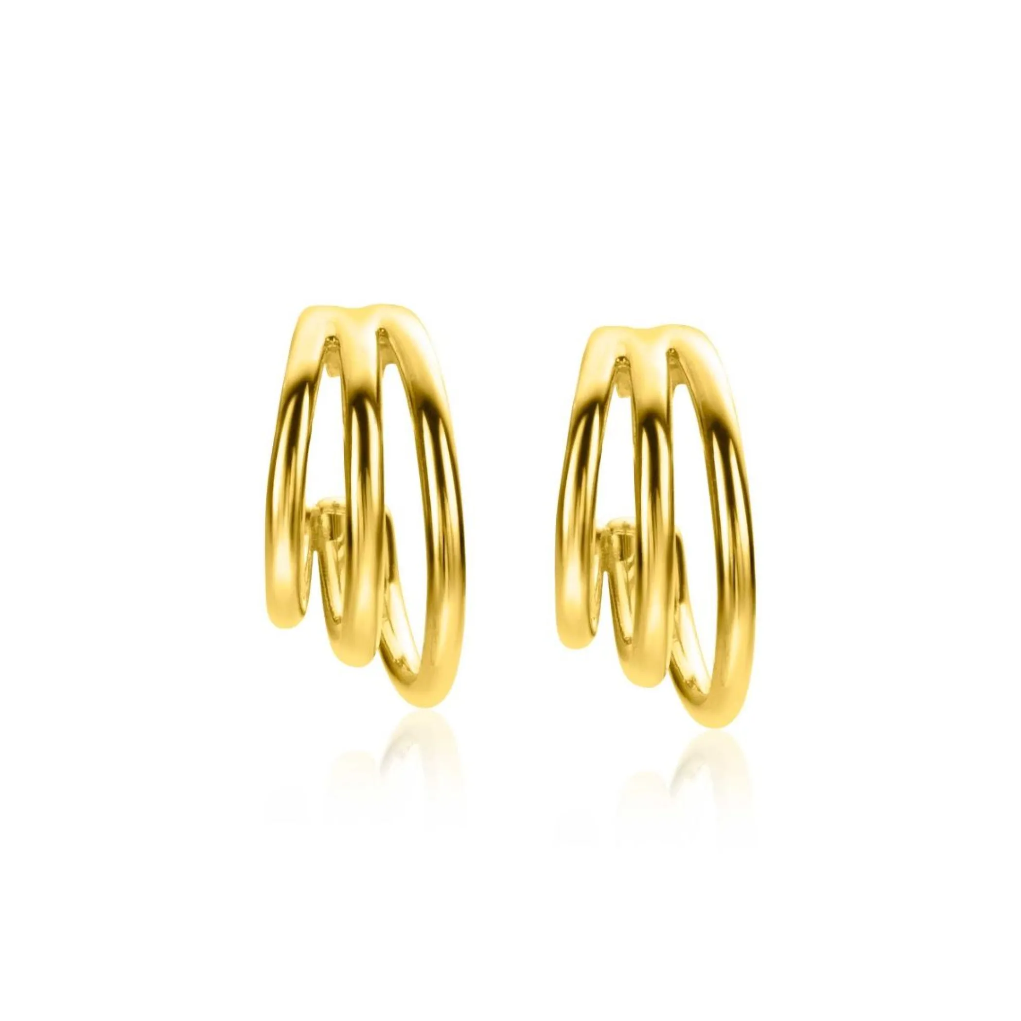 New Zinzi gold plated zilveren multi-look oorstekers drie banen glad 16mm ZIO2294