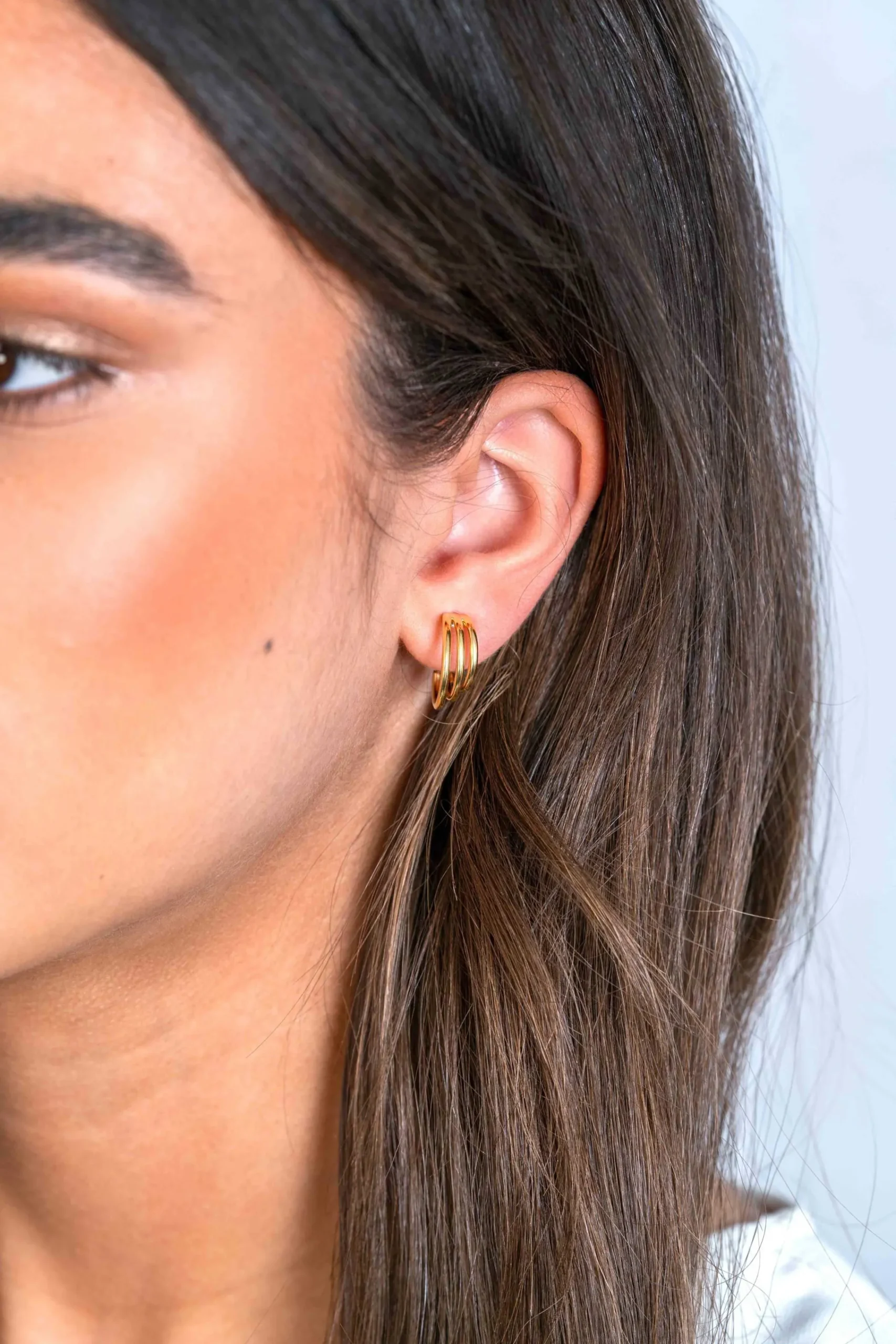 New Zinzi gold plated zilveren multi-look oorstekers drie banen glad 16mm ZIO2294