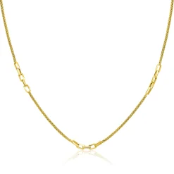 Clearance Zinzi gold plated zilveren popcorn schakelketting 45-48cm met drie paperclip schakelaccenten ZIC2709G