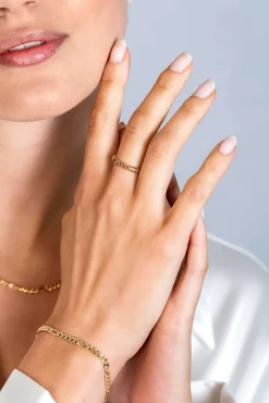 Outlet Zinzi gold plated zilveren aanschuifring met figaro schakel 3mm ZIR2291G