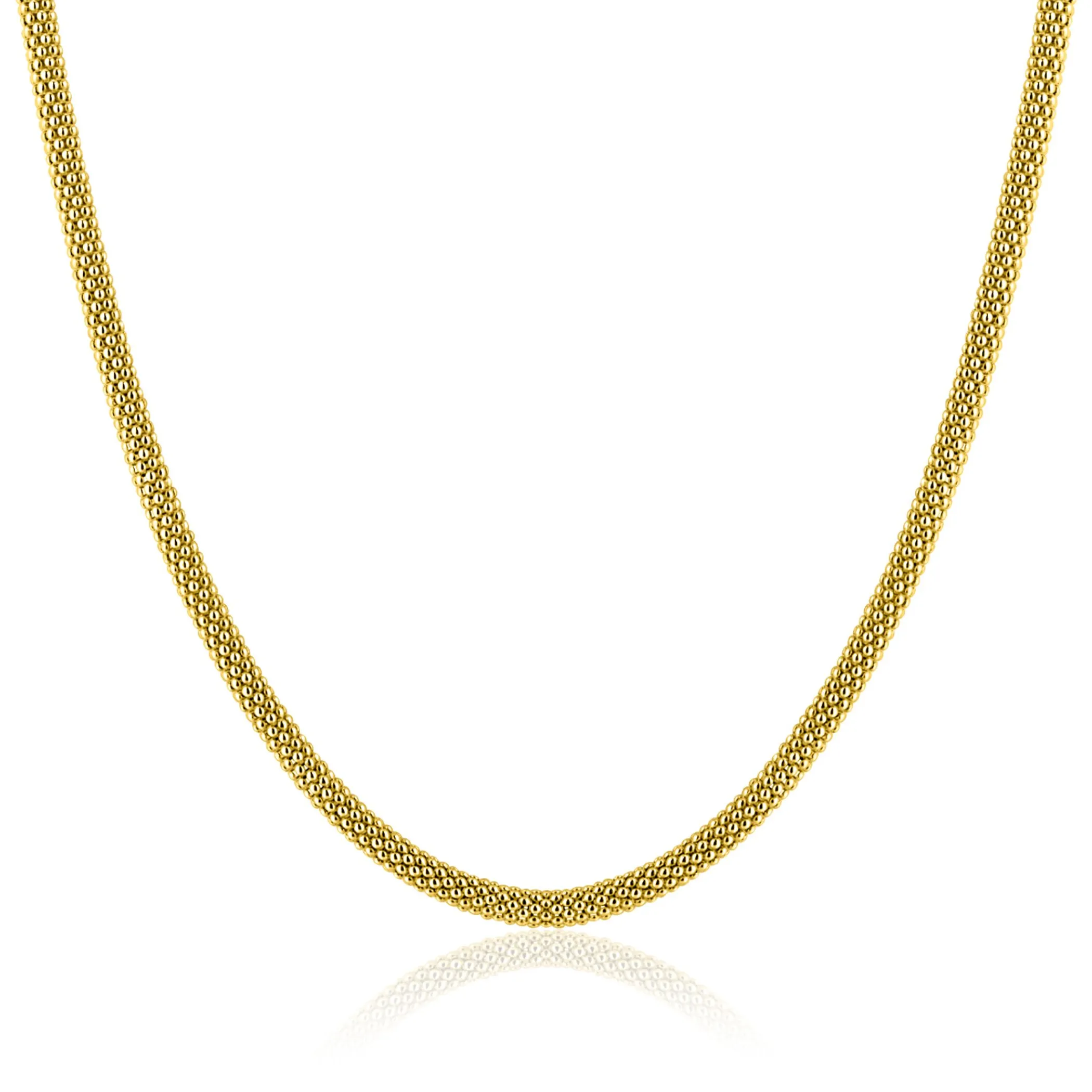 Zinzi gold plated zilveren popcorn ketting 3mm breed 42cm ZIC2765G