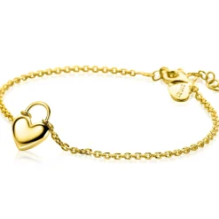 Outlet Zinzi gold plated zilveren schakelarmband met hartvormige slot hanger 17-20cm ZIA2673G