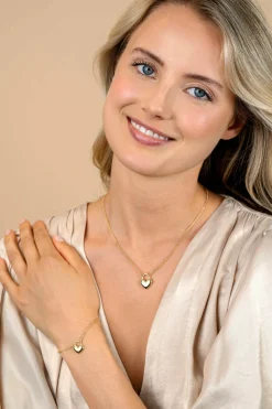 Outlet Zinzi gold plated zilveren schakelarmband met hartvormige slot hanger 17-20cm ZIA2673G
