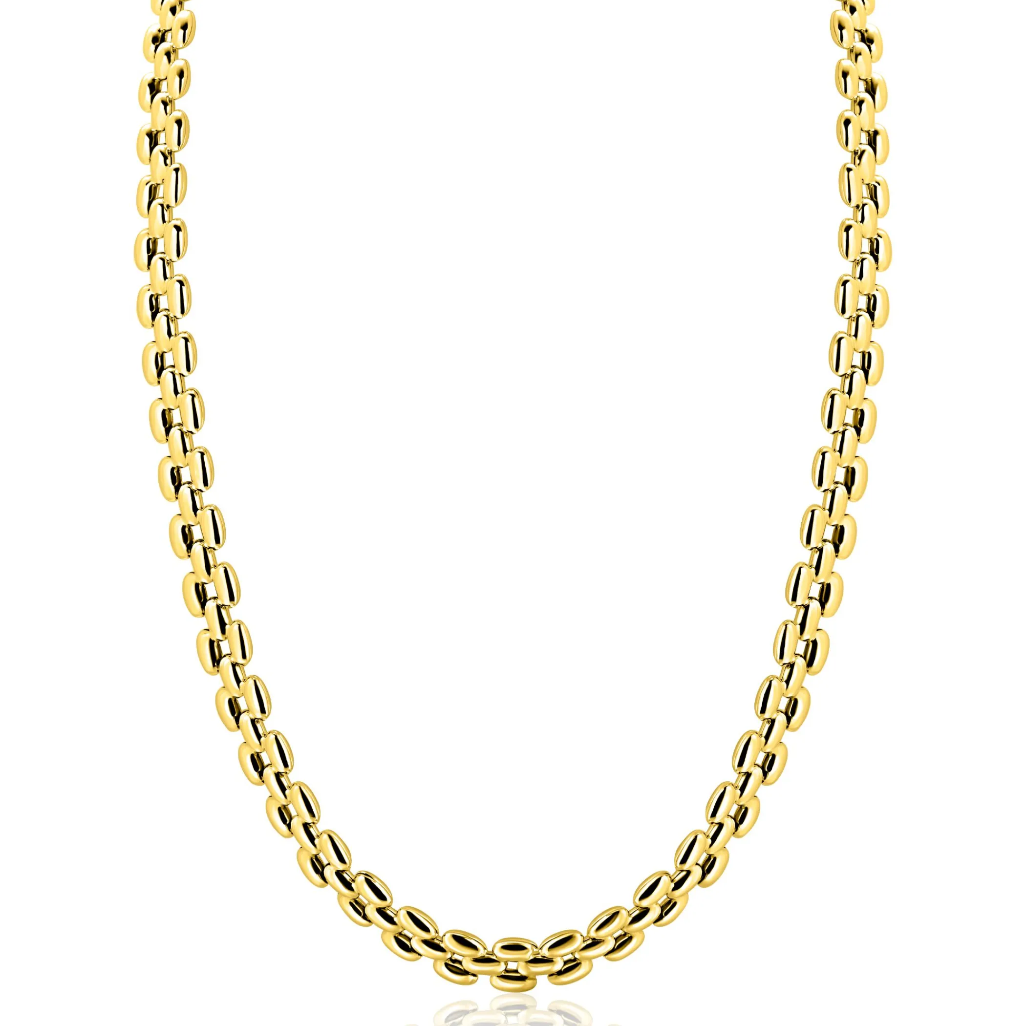 Outlet Zinzi gold plated zilveren brede rolex-style schakel-collier 8mm breed 43cm ZIC2764G