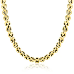 Outlet Zinzi gold plated zilveren brede rolex-style schakel-collier 8mm breed 43cm ZIC2764G