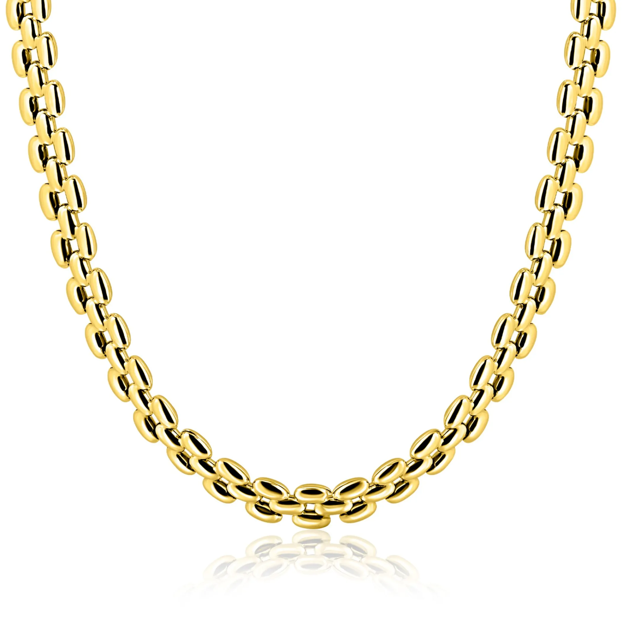 Outlet Zinzi gold plated zilveren brede rolex-style schakel-collier 8mm breed 43cm ZIC2764G