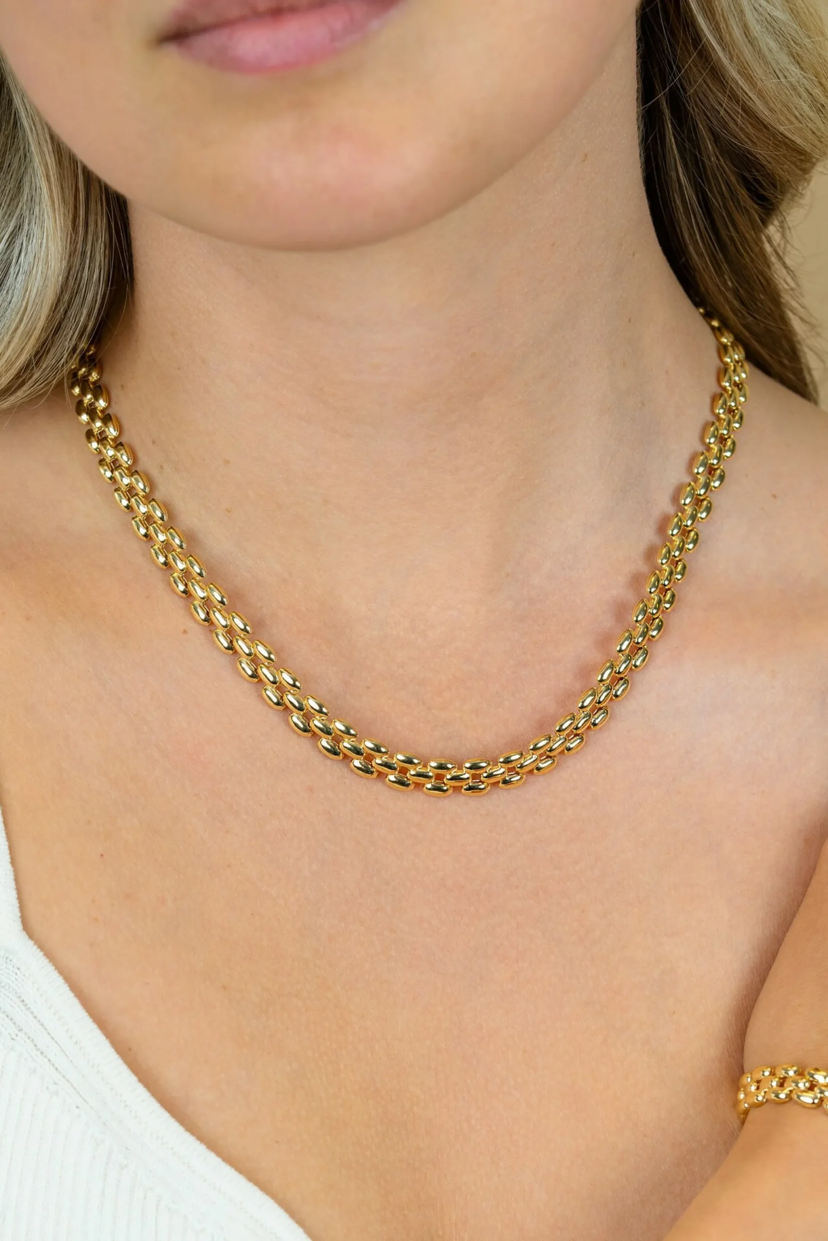 Outlet Zinzi gold plated zilveren brede rolex-style schakel-collier 8mm breed 43cm ZIC2764G