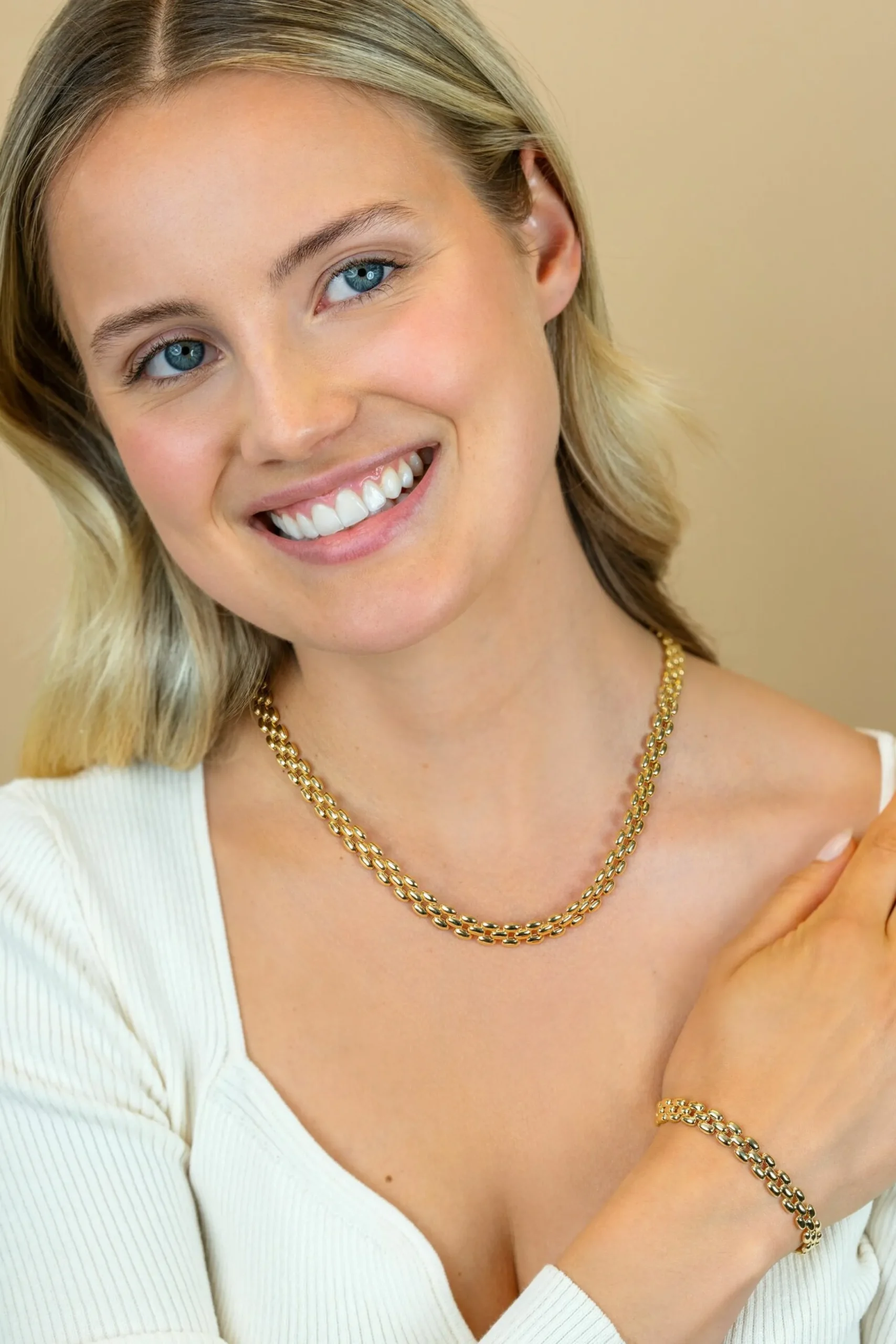Outlet Zinzi gold plated zilveren brede rolex-style schakel-collier 8mm breed 43cm ZIC2764G