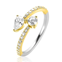 Sale Zinzi gold plated zilveren multi-look ring met druppel- en ronde zetting ZIR2726Y
