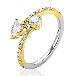 Sale Zinzi gold plated zilveren multi-look ring met druppel- en ronde zetting ZIR2726Y