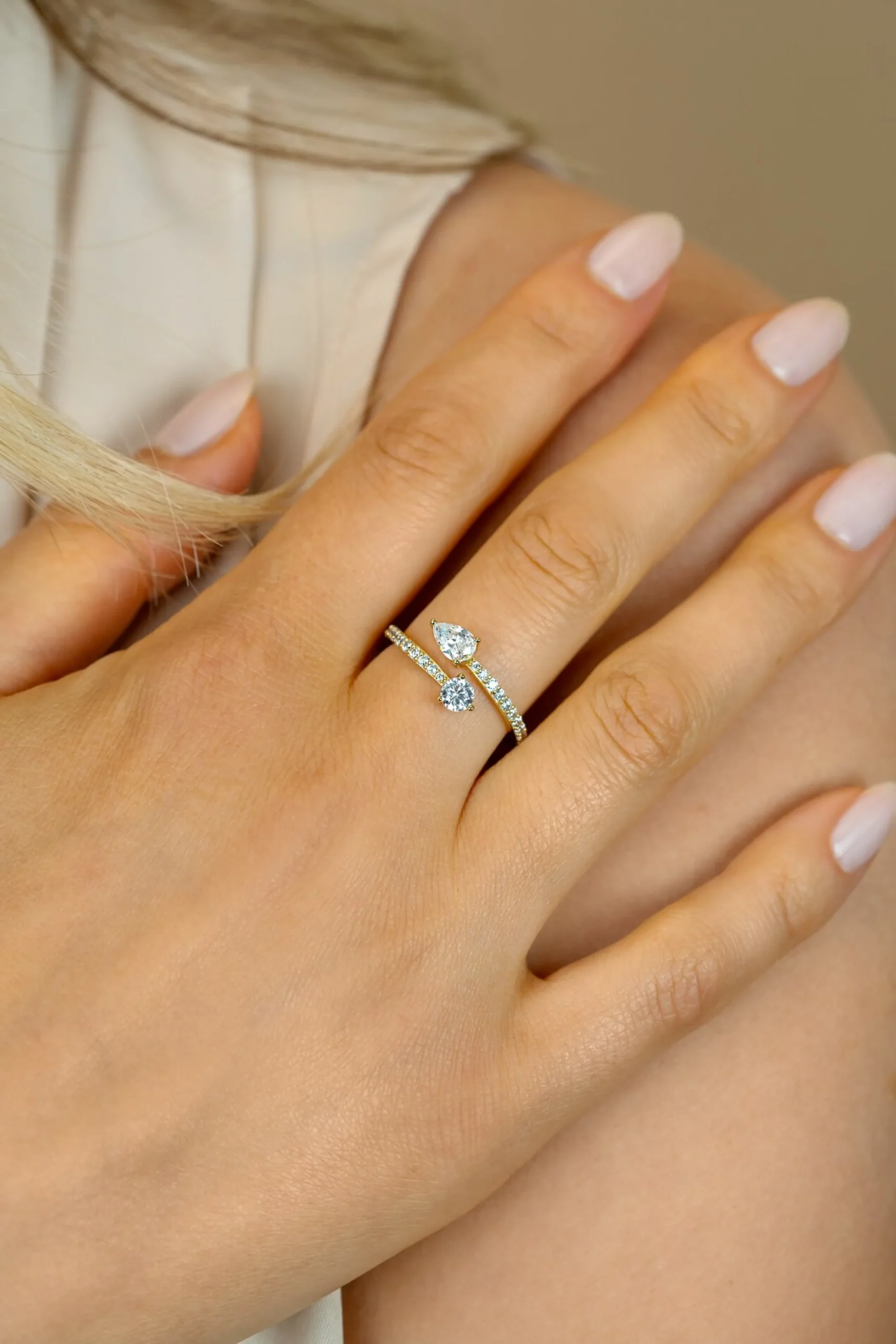 Sale Zinzi gold plated zilveren multi-look ring met druppel- en ronde zetting ZIR2726Y