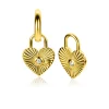 Outlet Zinzi gold plated zilveren oorbedels hart met zonnestralen en witte zirconia 15mm ZICH2305 (zonder oorringen)