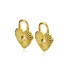 Outlet Zinzi gold plated zilveren oorbedels hart met zonnestralen en witte zirconia 15mm ZICH2305 (zonder oorringen)