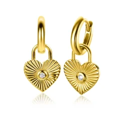 Outlet Zinzi gold plated zilveren oorbedels hart met zonnestralen en witte zirconia 15mm ZICH2305 (zonder oorringen)