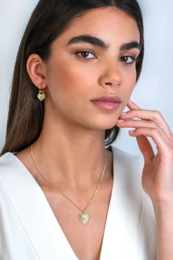 Outlet Zinzi gold plated zilveren oorbedels hart met zonnestralen en witte zirconia 15mm ZICH2305 (zonder oorringen)