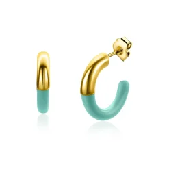 Hot Zinzi gold plated zilveren trendy oorsieraden 16mm half emaille turquoise ZIO2315T