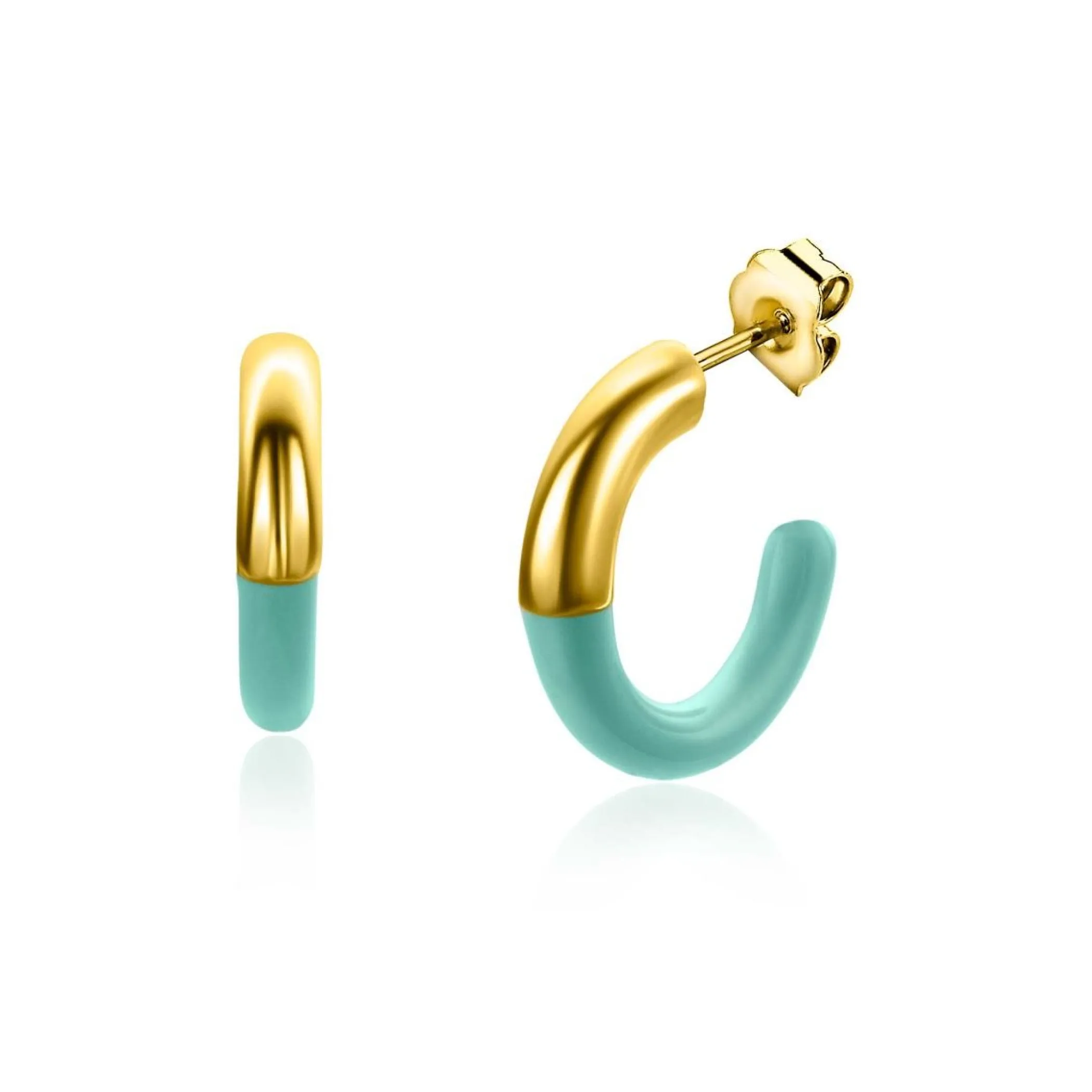 Hot Zinzi gold plated zilveren trendy oorsieraden 16mm half emaille turquoise ZIO2315T