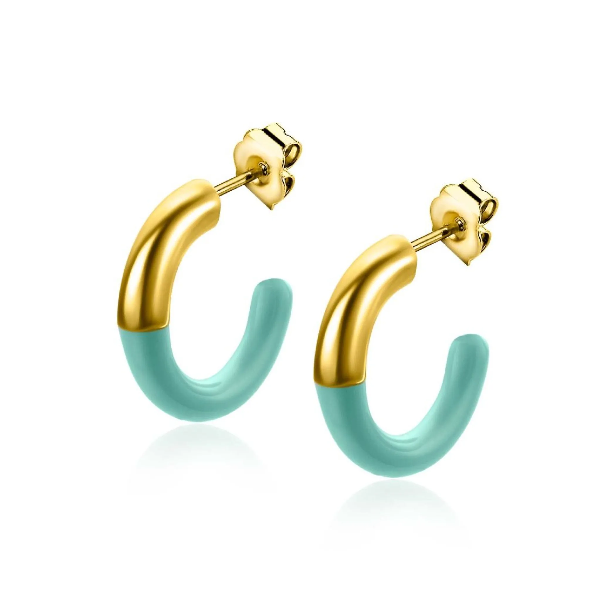 Hot Zinzi gold plated zilveren trendy oorsieraden 16mm half emaille turquoise ZIO2315T